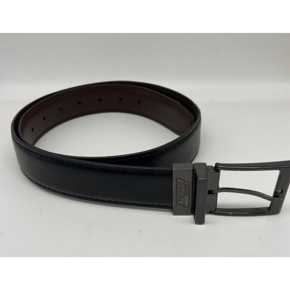 DICKIES Belt Mens Sz‎ 32 Black Leather Belt Silver Buckle LOGO - Picture 1 of 9
